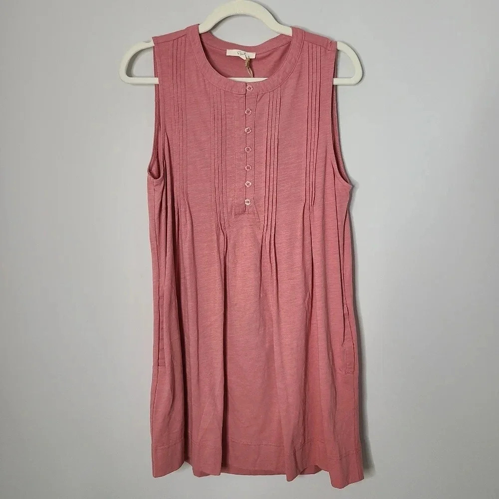 New! Easel Pink Sleeveless Pintuck Button Front Dress S